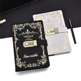 A5 Korea Retro Notebook Password Book With Lock Creative School Office Supplies Stationery Personal Diary Journal Cover Planner 210611
