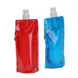 2021 neue faltbare Wasserflasche mit Karabinerhaken, flache Trinkflasche, weiche Kantine, faltbarer Outdoor-Trinkbeutel, BPA-frei