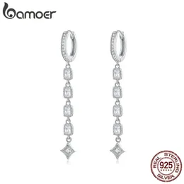 Bamoer Geométrico Longo Dangle Brincos para Mulheres Noivado de Casamento Jóias 925 Sterling Silver Feminino Luxo Bijoux SCE583 210317