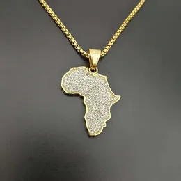 Hip hop Stainless steel classic African map Pendant Necklace golds women men's gold plated diamond map of Africa hip-hop gift jewelry