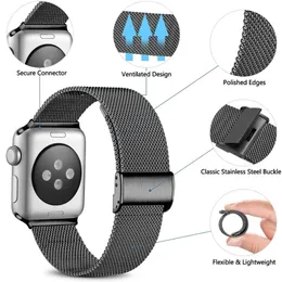 Milanese Loop Watch Bands Metalband för Apple Watch Serie 7 SE 6 5 4 3 Rostfritt stålband Magnetisk Justerbar spänne med adapter Fit iWatch 41mm 45mm 40mm 44mm