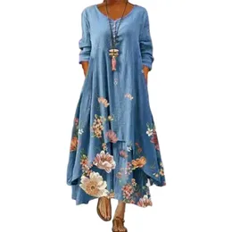 Sukienka Styl Letnia Europejska i Amerykańska Moda Drukowana Długie Rękaw Sukienka Kobieta Ins Online Trend B060 210623