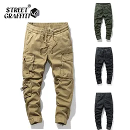 Spring Men's Cotton Cargo Pants Clothing Autumn Casual Fashion Elastic Waist Quality Pantalones Tipo Men 210715