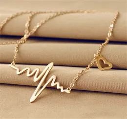 Fashion simple notes ECG heart frequency collarbone necklace heart feel pendants sweater necklace women wholesale fre shipping