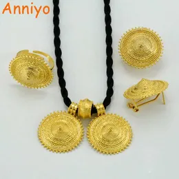 Anniyo Light Weight Ethiopian Ethnic Jewelry sets Necklace/Earrings/Ring Gold Color Africa Wedding Eritrea Habesha sets #001016 H1022