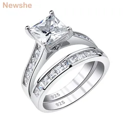 She Women's Wedding Ring Set Princess Cut Aaaaa Zircon 925 Sterling Silver Engagement Ringar Klassiska Smycken För Kvinnor QR5853 211217