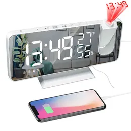FM Radio LED Digital Smart Alarm Clock Watch Table Electronic Desktop Clocks USB Wake Up Clock with 180° Projection Time Snooze 211111