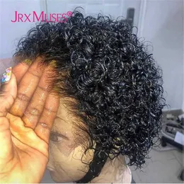 Pixie Cut Wig Preplucked Bob Lace Parte Perucas Curly Curly 13x1 + 6x1 Cabelo Humano Perucas de Cabelo Cheap Glueless Pixie Peruca 4x4 Fechamento Wigs S0826