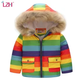 LZH Fashion Color listras adolescentes meninas meninos jaqueta de mangas compridas com capuz quente espessamento outono inverno unisex 2 3 4 5 6 ano 211204