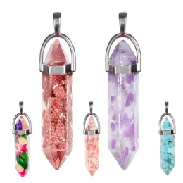 Seven Chakras Healing Crystal Reiki Gravel Stone Pendant Pendulum Hexagon Prism Pillar Pendants for Necklace Jewelry Making ACC