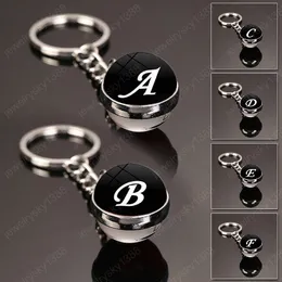 Classic Black A-Z 26 engelska bokstäver nyckelring Enkelt initialt namn Dubbel Sidokonst Foto Glas Boll Key Ring Par Födelsedaggåva