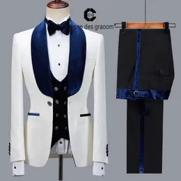 Męskie Garnitury Blazers Cenne Des Graoom Ostatnia Płaszcz Design Mężczyźni Downiczone Tuxedo 4 Sztuk Blazer Velvet Lapel Wedding Party Groom Costume Ho