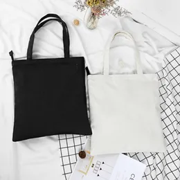 Canvas White Black Eco Reusable Foldable Shoulder Bag Ladies Handbag Tote bolsas for Women Shopping Bags