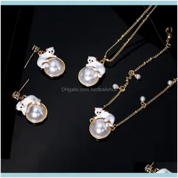 Charm Jewelryfrance Taobao Family Sells L Well Kitten In Earrings Bracelet Necklace Set Gold Plated Oil Dripping Jewelry Drop Delivery 2021