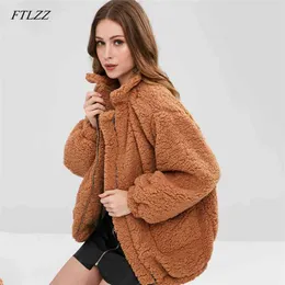 Mulheres Inverno Faux Lambswool Casaco Casacos Quentes Cabeleireiros Plus Size 4XL Preto Outerwear Casual Casual Casual 210430