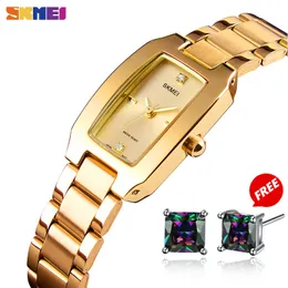 SKMEI Quartz Watch Fashion Thin Watches Ladies Casual Dress Luxury Silver Ladies Rhinestone Waterproof Relogio Feminino 1400