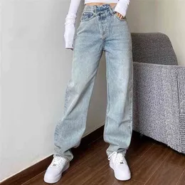 Mama Jean's Baggy High Waist Proste Pant White Black Fashion Casual Loose Undefined Spodnie 210809