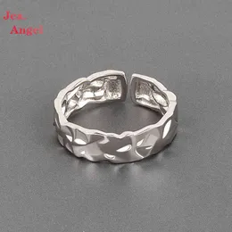Jea.Angel 925 Silver Irregular Concave-Convex Surface Tin Foil Paper Texture Pattern Ring Jewelry Accessories Gift For Women Men G1125