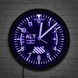 Altymetr Neon Znak LED Zegar Ścienny Altitude Metr Śledzenie Pilot Powietrza Płaszczyzna Wysokość Pomiar Modern Wall Clock Watch Gag Prezent 210325