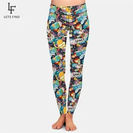 Letsfind Kobiety Fitness Legginsy 3D Space Cartoon Doodle Druk Digital High Waist Plus Size Fashion 210925