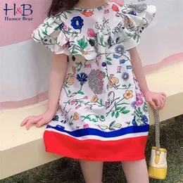 ガールズドレス人形襟花夏飛行スリーブプリンセスパーティーストライプ子供赤ちゃん子供服210611