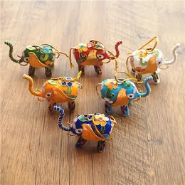 6pcs Handmade Cloisonne Enamel Filigree Elephant Pendants Ornaments Small Decorative Items Christmas Tree Hanging Keychain Charm Return Guests Gifts with Box