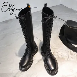 OllyMurs New Fashion Nero Donna Stivali alti al ginocchio Punta a punta Zip laterale Spessa Tacco medio Donna Inverno Stivali caldi Scarpe Donna z33l #