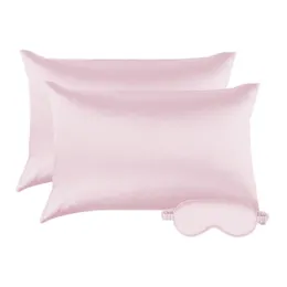 Pillow Case 2pcs Satynowa jedwabna poduszka Pinksolid Kolor Imitated Cover Soft with 1PC cień do powiek