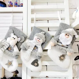 Plush Christmas Stocking Presentpåse Xmas Tree Ornament Santa Snowman Elk Sock Pendant Home Party Decoration JJF11033