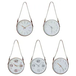 Modern Minimalist PU Leather Belt Hanging Clock Living Room Background Wall Clock Grill Bar Cafe Decor D21 21 Dropshipping H1230