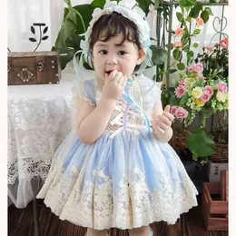 Baby kläder spansk vintage prinsessan boll klänning spets mesh sömnad födelsedagsfest påsk Eid lolita klänningar för flicka y3827 g1218