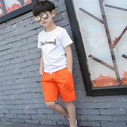 Famli Ragazzi adolescenti Pantaloncini casual Bambini Estate Cotone Elastico Beachwear Bambini Pantaloni sportivi dritti solidi 10 12 14 210723