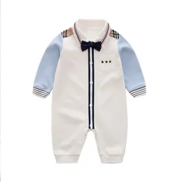 Yierying Bebek Casual Romper Erkek Beyefendi Stil Onesie Sonbahar Tulum için 100% Pamuk 211011