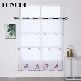 TONGDI Kitchen Curtain Valance Sheer Tiers Pastoral Fruit Cafe Tulle Beautiful Embroidery For Window Of Kitchen Dining Room 210712