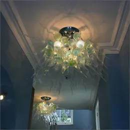 Luxury Transparent Chandeliers Lamp Nordic Ceiling Light Teal Olive Green Shade Hand Blown Glass Pendant Lights Italian Home Art Decoration 24 or 32 Inches