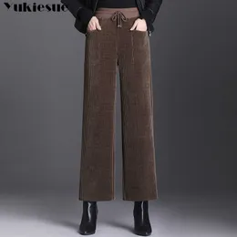 Tjock Varm Fleece Corduroy Byxor Kvinnor Wide Leg High Waist Byxor Vinter Casual Long Harajuku Streetwear 210608