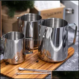 Cups Drinkware Kitchen, Dining Bar Home Gardencups Saucers 350 ml 900 ml rostfritt stål Mjölk Hantverk Kaffe skummande konst kanna pitcher mugg cup