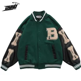 Hip Hop Furry Bone Patchwork Color Block College Jackets Mens Harajuku Casual Bomber Bomber Varsity Casaco Mulheres Baseball Casacos Unisex X0710
