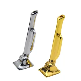 2pc Portable MINI gold/silver color Snuff snorter smoking metal pipe shisha hookah grinder rolling machine snuff snorter cleaners mouth