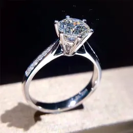 925 Sterling Silver Ring Fine Smycken Round Cut 1ct IJ Anniversary Wedding Diamond Ringar för flickvän 220207