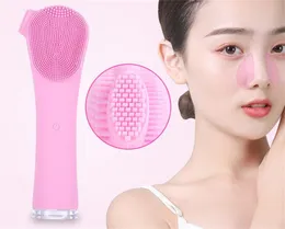 Partihandel USB Face Cleaner Facial Cleansing Brush Double Sided Silikon Handle Massager Electric Deep Pores Rengöring Makeup Remover