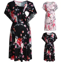 New Summer Maternity O-Neck Floral printing dress Women Pregnant Maternity Nursing Sleeveless Ruffles Dress Ropa de maternidad Q0713