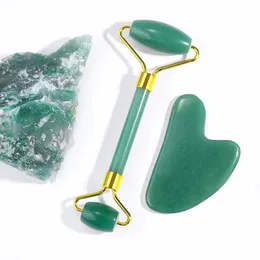 Jade Roller Gua Sha Tool Set Natural Aventurine Face Care Massager Scraping Board Beauty Neck Health Healing