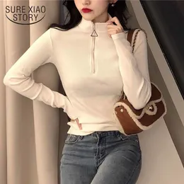 Turtleneck jesień zima dzianina sweter koreański styl z długim rękawem elegancki dno pullover Slim fit Hong Kong Office Lady 11043 210510