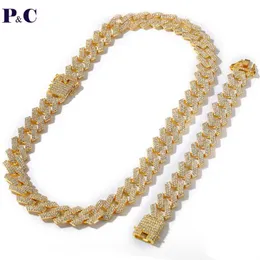 Rzędy Rhinestone 18mm Miami Curb Cuban Link Łańcuch Naszyjnik Bransoletka Zestaw do Męskie Łańcuchy Hip Hop