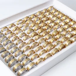Großhandel 20 teile / los Hochwertiger Goldfarbe Streifen Sanding Frosted Edelstahl Ringe für Frauen Männer Modeschmuck