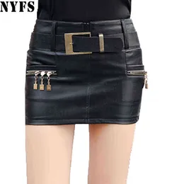 NYFS Autumn Winter Women Sexy Show Thin Slim Hip PU Leather Skirt S-XXL Size(NO Belt) 211120