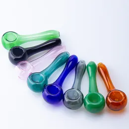 CSYC Y072 Glass Pipes Tobacco Dry Herb Colorful Spoon Smoking Pipe About 10.5cm Length Side Air Hole Slim Tube