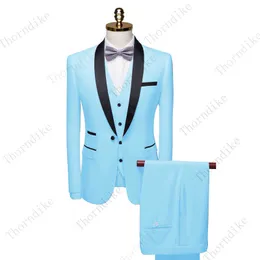 Thorndike 2021 Männer Anzug Schwarz Kragen Anzug Männliche Hochzeit Bräutigam Slim Fit Standerd Größe Blazer Set Smoking (Jacke + hose + Weste) X0909