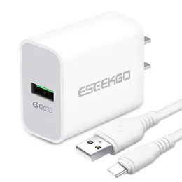 eseekgo QC3.0高速充電器ユニバーサルUSBタイプCウォール充電器ポータブル充電アダプターUS EUプラグマイクロケーブル付きボックス